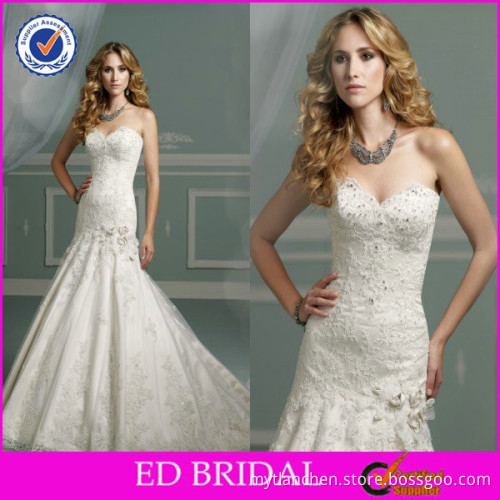 Vintage Flower Decorated Lace Fitted Corset Mermaid Sweetheart Wedding Gowns